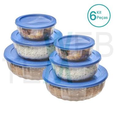 Imagem de Kit 6 Potes Tigela Saladeira de Vidro com Tampa Plástica Oceani 600ml,