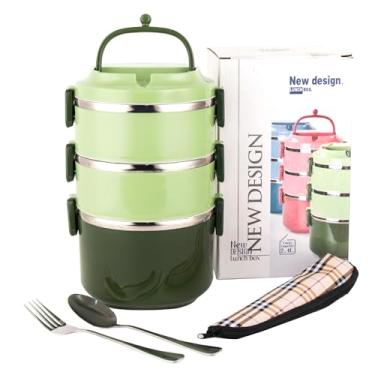 Imagem de Lancheira de aço inoxidável 304 com função de vedação, cesta de combinação de múltiplas camadas para piquenique (verde, 3 camadas)