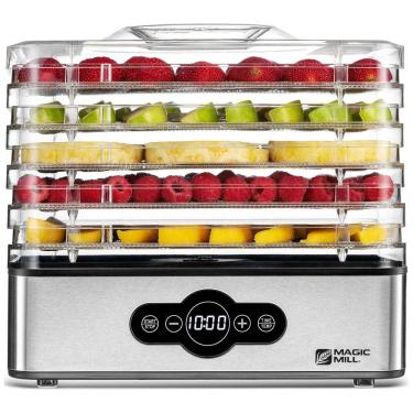 Imagem de Desidratador de Alimentos com 5 Bandejas e Controle Digital 240W, 110v, MAGIC MILL, Prateado