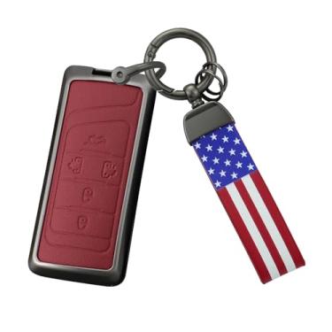 Imagem de HIBEYO Capa inteligente compatível com GAC Energy Trumpchi GA6 GM6 Aion S V Y LX GS7 GS8 GS5 GM8 GS4 GS3 Gs7 GS8 M8 GS5 Acessórios de liga e couro com chaveiro da bandeira dos EUA - B tipo vermelho