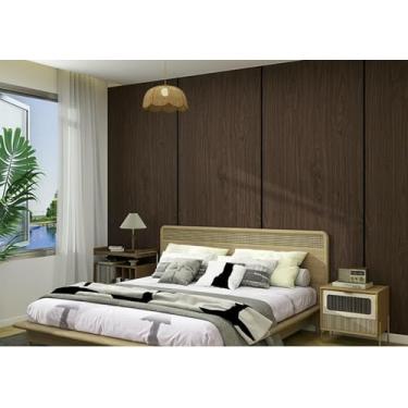 Imagem de Papel de parede efeito de grão de madeira impermeável resistente a manchas autoadesivo adequado para renovação de parede de cozinha e banheiro papel de parede de nogueira preta 40 * 500 cm