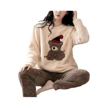 Imagem de Conjunto De Pijamas Femininos De Tamanho Grande, Acolchoados E Aquecid