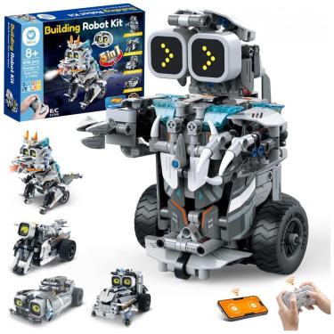 Imagem de Kit STEM Robô Dinossauro de Montar Sillbird 5 em 1 com Controle Remoto e APP 646 Peças com Spray e Olhos Digitais