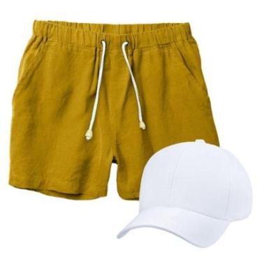 Imagem de Conjunto Short de Linho Masculino + Boné Preto-Masculino
