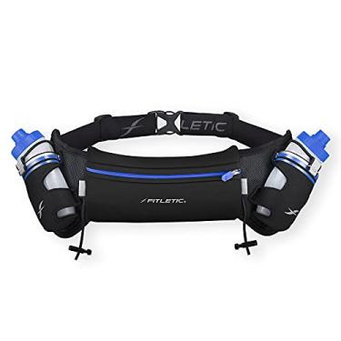 Imagem de Fitletic Cinto de corrida de hidratação com garrafas de água para homens e mulheres – 2 garrafas de água corrente de fluxo rápido de 227 g, design patenteado sem salto, bolsa resistente à água para