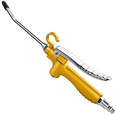 Imagem de Pistola de sopro de ar industrial de alto volume com bocal de fluxo de ar de proteção de borracha, pistola de soprador de ar de metal de tinta dourada profissional, ferramenta de limpeza de poeira pneumática para acessórios de compressor de ar
