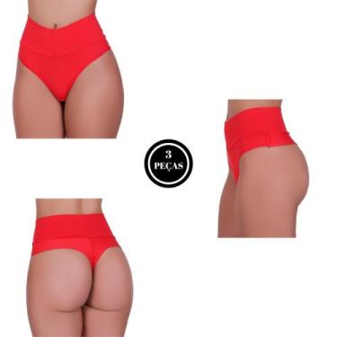 Imagem de Kit 3 Calcinha Cós Alto By Tina Tanga FIO DUPLO - BY TINA MODAS, Verme