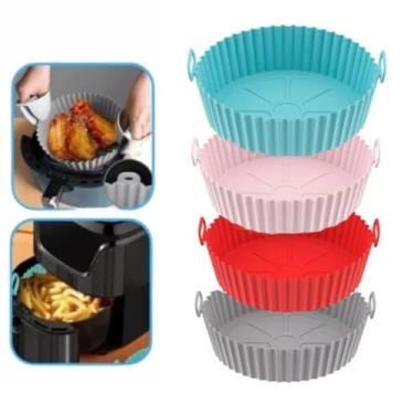Imagem de FastBox Distribuidora Kit Com 4 Formas De Silicone Redondas Cores Sortidas Para Air Fryer Resistentes Ao Calor Livre De Bpa Ideal Para Forno Micro-ondas E Air Fryer