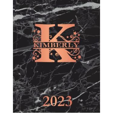 Imagem de Kimberly: 2023. Personalized Name Weekly Planner Diary 2023. Monogram Letter K Notebook Planner. Black Marble & Rose Gold Cover. Datebook Calendar Schedule