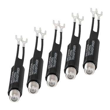Imagem de Bingfu 75 ohm F-Type para 300 ohm Twin-Lead UHF/VHF/FM antena balun correspondente transformador conversor adaptador coaxial conector pacote com 5