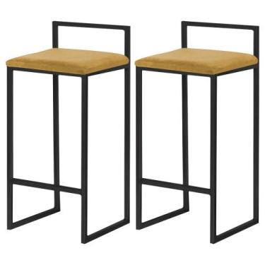 Imagem de Kit 2 Banqueta Pietra preta Veludo Mostarda - Straso Móveis - Metal Mó