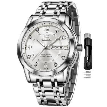 Imagem de Relógio Masculino OLEVS - Prateado, Aço Inoxidável, Impermeável e Lumi