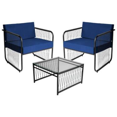 Imagem de Conjunto 2 Poltronas e 1 Mesa de Centro Córdova em Aço Carbono e Fibra Sintética Acesse Móveis