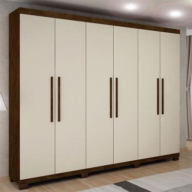 Imagem de Roupeiro 6 Portas 4 Gavetas Master Avelã Ipê Com Off White