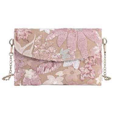 Imagem de Molodo Bolsa de mão feminina com lantejoulas brilhantes de palha bolsa transversal para praia verão viagem 2025, Rosa claro, One Size