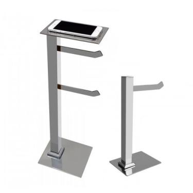 Imagem de Kit 1 Papeleira de Chão Dupla com Porta Celular e 1 Porta Toalhas de B