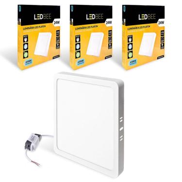 Imagem de 3x Painel Plafon Led Sobrepor Quadrado 24w Branco Frio 6500k