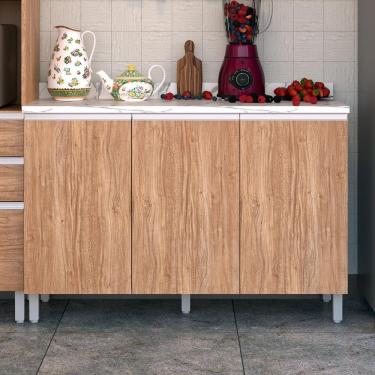 Imagem de Balcão Triplo Bartira Amazonita com 3 Portas, 1 Prateleira e 120cm de largura - Damasco