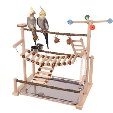 Imagem de Suporte de mesa para parquinho de pássaros com escadas de escalada, balanço, brinquedos de mastigar e rodas giratórias de 360° de bolas de vime, poleiros para calopsitas conure, periquito, quacre