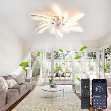 Imagem de Ventilador de teto de 78 cm com controle remoto, grandes ventiladores de teto reguláveis de 6 velocidades com lâmpadas, reversível função de memória inverno/verão temporizador Ventilador de