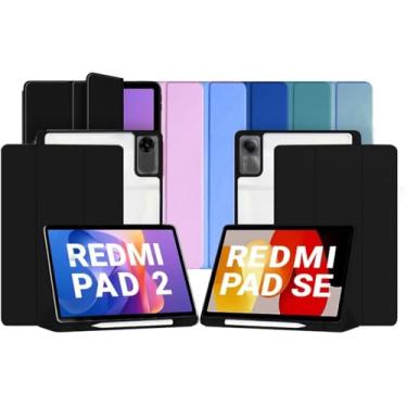Imagem de Capa Smart Case para Xiaomi Redmi Pad 2 - Traseira em Acrílico, Magnética, Sleep/Wake, Suporte para Caneta e Suporte (Preto, Apenas Capa)