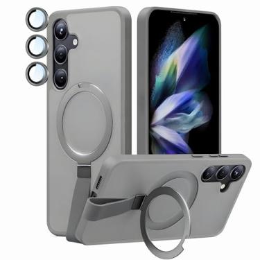 Imagem de QSEVNSQ Capa projetada para Samsung Galaxy S24+ Plus com suporte magnético invisível [proteção militar contra quedas] [compatível com MagSafe] Slim translúcido fosco, cinza