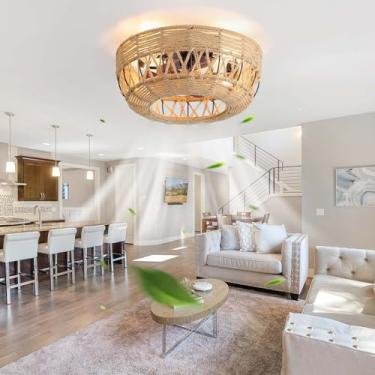 Imagem de Ventiladores de teto inteligentes vintage com luzes Design criativo Ventilador de teto silencioso com luz e controle remoto Ventiladores de teto reversíveis de 6 velocidades com lâmpadas Tem