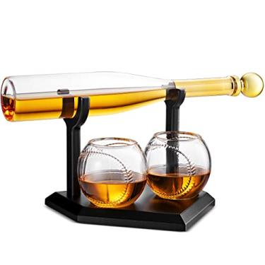 Imagem de Godinger Whiskey Decanter and Whiskey Glasses Set, Baseball Bat Whiskey Decanter and Baseball Whiskey Glasses Gift Set, Whiskey Gifts