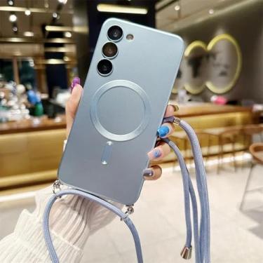 Imagem de Capa traseira magnética com cordão transversal para Samsung Galaxy A05 A05S A15 A35 A55 5G, capa traseira de silicone TPU macio, azul, para A55 5G