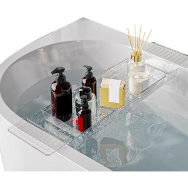 Imagem de GAORUIFENG Bandeja de banheira, bandeja de banheira para banheiro de luxo, bandeja de banheiro para 1 ou 2 pessoas, suporte de mesa de banheira com laterais estendidas, bandeja de suporte de banheira