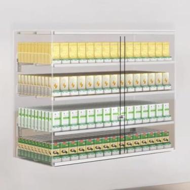 Imagem de Rack de exibição de cigarro de acrílico montado na parede com porta deslizante e trava de segurança, organizador de bancada para varejo, armário durável com suporte de cigarro (86 x 27 x 31,5 cm)