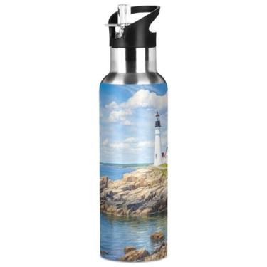 Imagem de Burbuja Garrafa de água de aço inoxidável Lighthouse on Beach, garrafas de água isoladas a vácuo com tampa de canudo para esportes, academia, escola - à prova de vazamento e suor, sem BPA, 946 ml