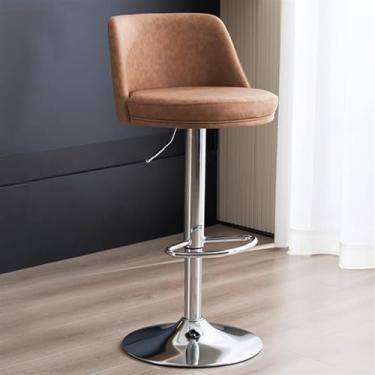 Imagem de Banquetas de bar de couro PU com altura para balcão, banquetas modernas de café da manhã sem braços com apoio para os pés, cadeiras de bar giratórias ajustáveis em altura - Banqueta de ilha de cozinha
