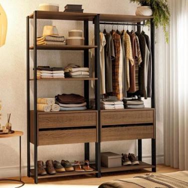 Imagem de Guarda-roupa Closet Modulado 4 Gavetas 6 Prateleiras 140cm Rustic/pret
