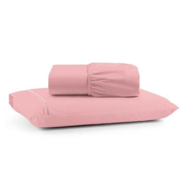 Imagem de Jogo Cama Lençol Bali Solteiro Percal 180 Fios 100% Algodão Ponto Palito 2 Peças - Rosa