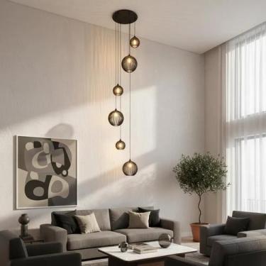 Imagem de Lustre Pendente Para Sala Pé direito Alto 5m MBM - Preto - Otago