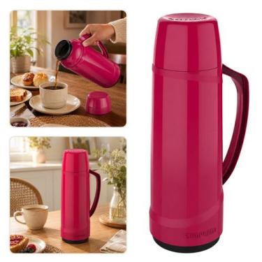 Imagem de Garrafa Térmica Cafe Cha 1 Litro Cristal Ampola de Vidro Soprano, Verm