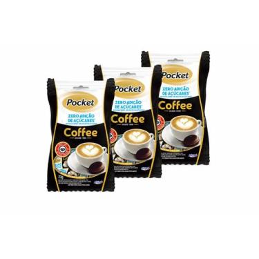 Imagem de Kit Bala Pocket Coffee Zero Açúcar Café Sachê Riclen - 3 sachês de 23g