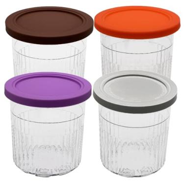 Imagem de joystar Pacote com 4 canecas de sorvete de luxo de 680 ml, compatível com cafeteiras Ninja NC500 NC501 CN501CO Series Creami Deluxe (680 ml NC500, laranja/roxo/café/cinza)