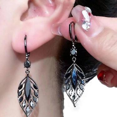 Imagem de Brincos Femininos Folha Pedras Strass Luxo Elegante