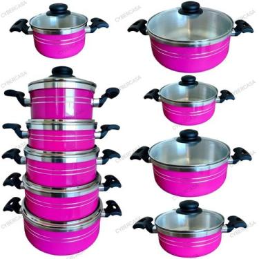 Imagem de Jogo Panelas Aluminio Grosso Tampa Vidro Temperado Luxuosa - Grenada