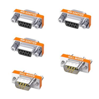 Imagem de YIOVVOM DB9 Adaptador de modem nulo macho para fêmea Slimline transferência de dados adaptador de porta serial conjunto de 5