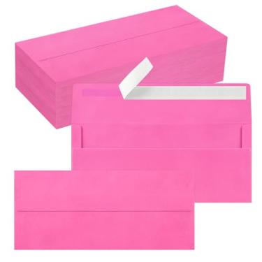 Imagem de Pacote com 100 envelopes empresariais nº 10, envelopes rosa choque padrão autovedante para envio comercial seguro e jurídico, escritório, cheques, cartas, faturas, 10 x 23 cm