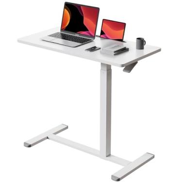 Imagem de Gibbon Mounts Mesa móvel com rodinhas ajustáveis pneumáticas (80 cm), mesa portátil para laptop com rodas, mesa de cabeceira para laptop para sofá, casa, escritório, branca