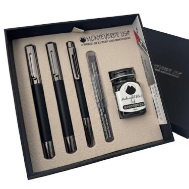 Imagem de Monteverde Ritma Conjunto de presente de 3 + 2 peças, preto - Inclui caneta-tinteiro de ponta flexível, esferográfica, tinta de 30 ml e refil - Ideal para escritores criativos e colecionadores de