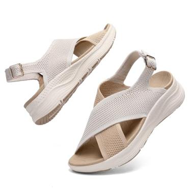 Imagem de Bravover Sandálias femininas ortopédicas femininas esportivas de recuperação ao ar livre com alça ajustável com suporte de arco para fascite plantar confortável, Bege, 35 BR