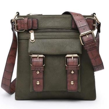 Imagem de Bolsa tiracolo Dasein Top Belted, couro macio, verde militar