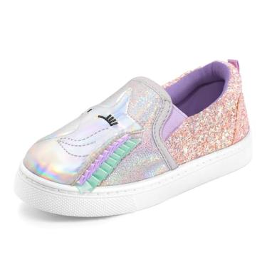 Imagem de K KomForme Tênis infantil de lona sem cadarço para corrida/caminhada, Unicórnio prateado, 13 Little Kid