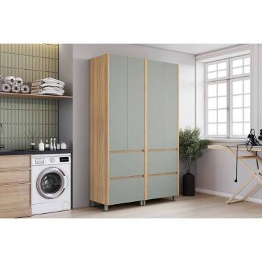 Imagem de Armário Multiuso Lavanderia Rainha Com 4 Portas E 4 Gavetas 140cm Nature Verde Nesher
