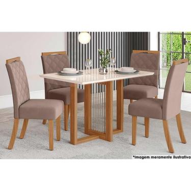 Imagem de Sala De Jantar Natalí C- Tampo C- Vidro Reto 120x80cm E 4 Cadeiras Bella Nature-marrom Amêndoa